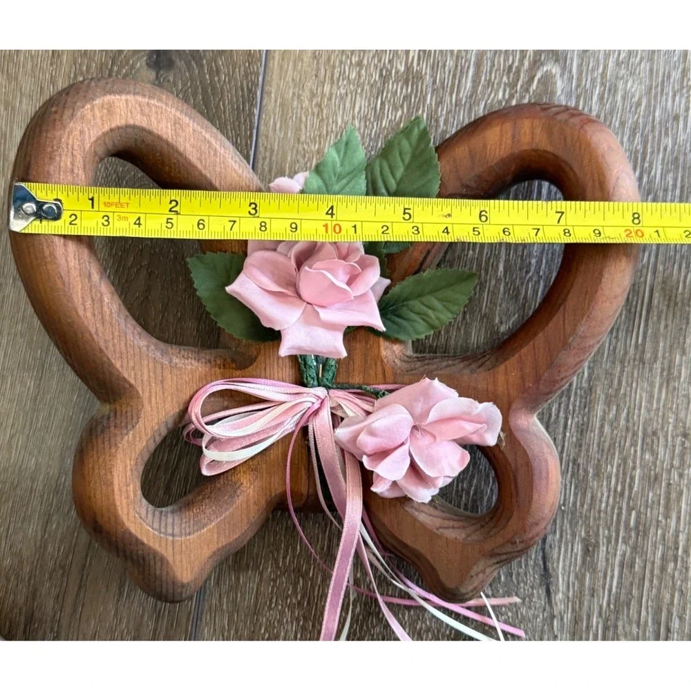 Wood Butterfly Wall Decor Set Carved Floral‎ Cottagecore Boho Hanging Art Pair